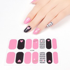 6 Sheets Valentine's Day Nail Art Stickers Colour Heart Nail Polish Strips Gold Line Gel Nail Stickers Cute Glitter Self Adhesive Design Full Wrap Gel Nail Strips with No UV for Women Acrylic Nails