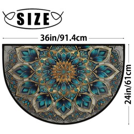 Half Round Door Matblue Mandala Ethnic Non Slip Absorbent Semi Circle Area Rugs Washable Half Moon Floor Mats for Indoor Outdoor Patio Kitchen Bathroom Entryway Fireplace Home Carpet Decor