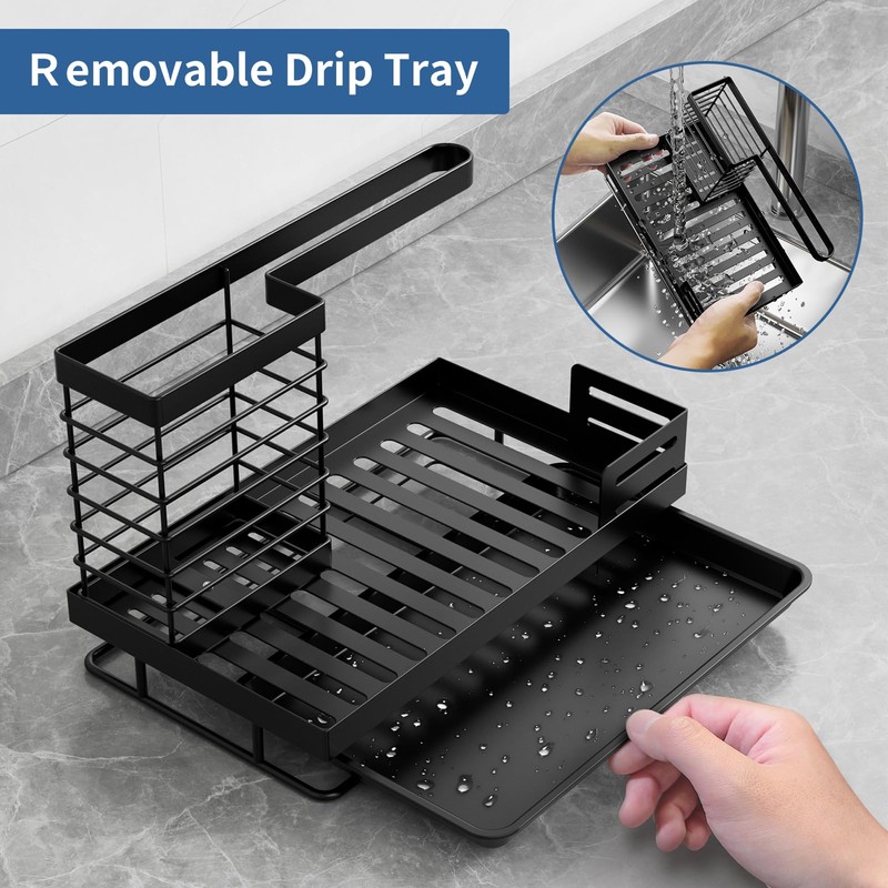 FOXWHALE Sink Organiser, Sink Organiser Sponge Holder with Drain Pan,