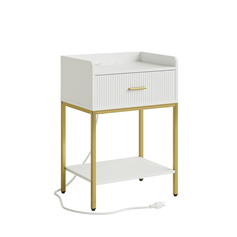 Apetaccat Nightstand with Charging Station, 3-Tier Bed Side Table, Small