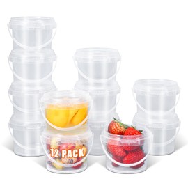 ASEVAT 12-Pack 10 oz, Plastic Storage Containers With Lids Kitchen, Meal prep containers, Microwave Safe Bowls With Handle, Freezer Safe Containers, Slime, Soup (10 oz/300 ml)