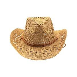 Western Straw Cowboy Hats for Womens/Mens Sparkly Cowgirl Hat for Holiday Woven Sun Hat Vacation Beach Sun Hat with Wide Brim,Khaki