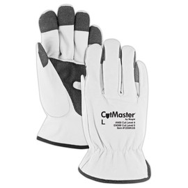 MAGID 1255KGS-L CutMaster Lined Leather Driver Glove with Keprotec Grip Strips Cut Level 4 (3 Pair), White/Charcoal, 7/Small
