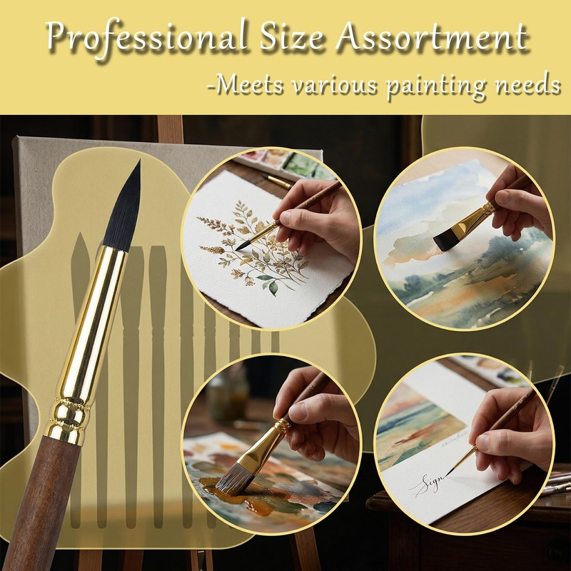 10Pcs Watercolour Brushes, Simulated Hair Artists Acrylic Paint Brush Set