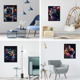 Yiminu.DS 4-Piece Diamond Painting Set, 5D Diamond Painting for Adults and Children, Large DIY Diamond Painting Pictures with Round Full Drill Diamond for Home Wall Decoration, 30 cm x 40 cm, Cat