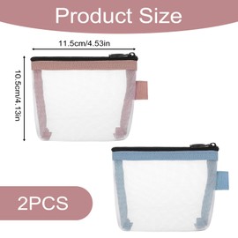 Small Mesh Bag with Zipper, 2Pcs Mini Makeup Bags, Clear Nylon Make up Bag, Portable Small Makeup Pouch for Women, Travel Cosmetic Pouchs for Purse, Coin, Lipstick, Keys, Jewelry(Blue, Pink)