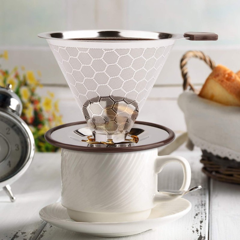 FOXAS Pour Over Coffee Filter Dripper, Reusable Stainless Steel Metal