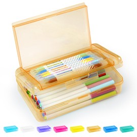 Sooez Double Layer Pencil Box, Large Hard Pencil Case Organizer, Clear Plastic Crayon Box for Girls and Boys, Colored Marker Organizer, Small Plastic Containers/Bins with Lids, Art Supply Storage