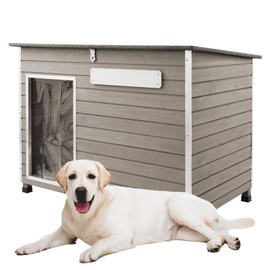 Gowoodhut 43.7" L Dog House Outdoor,Indoor Dog Kennel for Small & Medium & Large Dogs with Openable Asphalt Roof,100% Natural Fir Wood Outdoor Indoor Dog Houses with Removable Floors,Raised Feet,Grey