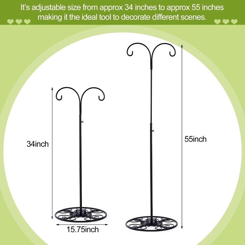Blulu 34-55 Inch Adjustable Shepherds Hook with Base Indoor Outdoor