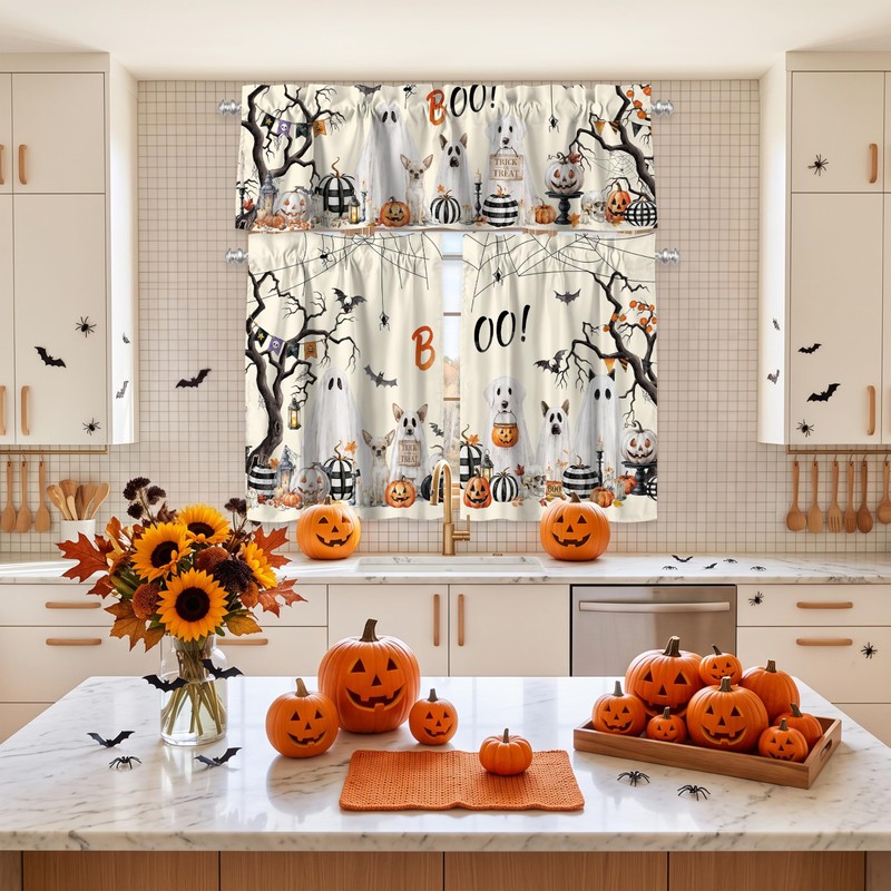Spooky Dogs Halloween Curtains and Valances Set 3 Piece