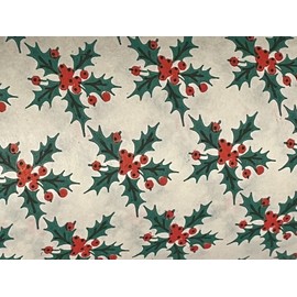 VTG CHRISTMAS 1950 WRAPPING PAPER GIFT WRAP ATOMIC AGE HOLLY BERRY 24” X 30”
