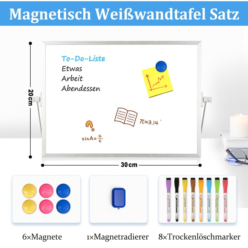 QUEENLINK Magnetic Whiteboard, Double-Sided Desktop Magnetic Board, Small, White Board