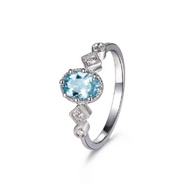 CUSIOALQQ 925 Sterling Silver Topaz Engagement Rings for Women, Ocean Blue Gemstone Creative Natural Topaz Open Ring, Daily Female Charm Jewelry Minimalism Accessories for Lover Couple
