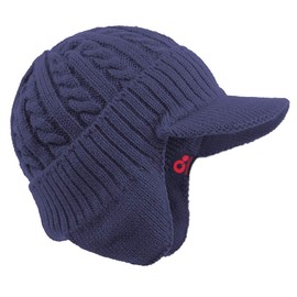 Janey&Rubbins Gorra de esquí con visera de punto para uso diario, Azul con orejeras, Talla única