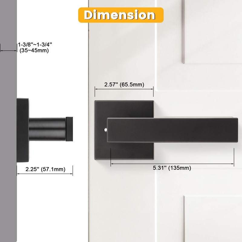 knobelite 2 Pack Privacy Door Handle,Keyless Matte Black Interior Door