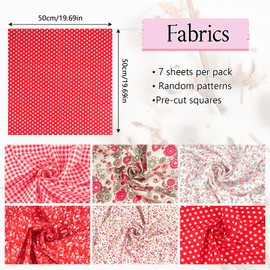 Fabrics for Sewing, Solid Colour Squares Cotton Fabric, Patchwork Fabrics Package, Fabric Scraps for Crafts, Colourful Fabric Packs, Fabrics for Sewing Handmade (Red, 50 x 50 cm)
