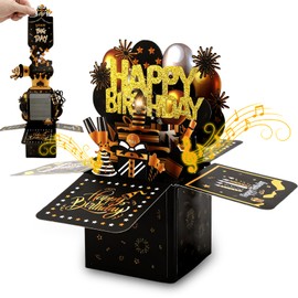 Geburtstagskarte Frau Mann Geburtstagsgeschenk für Frauen 3D Geburtstagskarte mit Musik und Licht, Ausblasbare Kerze Happy Birthday Geburtstagskarten für Geburtstag Mann Frau Mädchen Junge. (Gold)