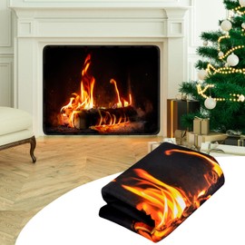 Magnetic Fireplace Cover for Inside Fireplace Stops Heat Loss, Fireplace Blanket Draft Stopper for Winter & Summer, Hot & Cold Air Blocker, 44”W X 33”H Insulated Fireplace Draft Cover- Flame