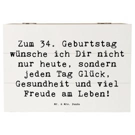 Mr. & Mrs. Panda 22 x 15 cm Holzkiste Spruch 34. Geburtstag - Geschenk, Freude am Leben, Geburtstagsgeschenk, Geschenkbox, Geschenkdose, Happy
