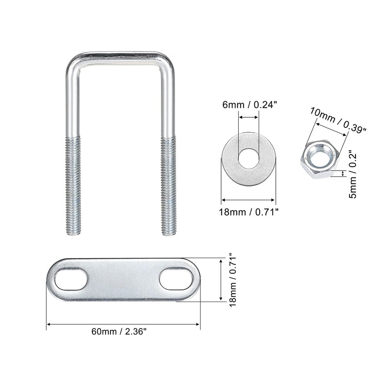sourcing map Pack of 4 M6 Square U-Bolts Square Shackle