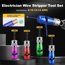 Wire Stripper, Wire Stripper Tool for AWG 14-12-10-8-6 Gauge, Automatic Wire Stripper and Wire Twister Tool for Drill, Cable Quick Stripping and 25PCS Wire Connectors Nuts, Electrician Tools