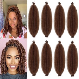 COOKOO 16 Inch 8 Packs Honey Brown Springy Afro Twist Hair Pre-Separated For Butterfly Soft Faux Locs 16 Inch Marley Crochet Braiding Hair For Natural Kinky For Passion Twist Hair For Women (10 Strands/Pack 50g/pack 30#)