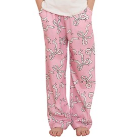PATPAT Kids Plaid Pajama Pants - Boys and Girls Long Sleep Soft Elastic Waist Lounge Bottoms with Pockets,Pink Bow,Size 11-12 Years