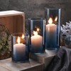 Set of 3 Blue Clear Hurricane Candle Holder Glass Cylinder