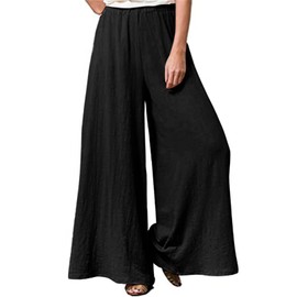 Hisanny Womens Plus Size Linen Pants Wide Leg Palazzo Trousers High Elastic Waist Flowy Culottes with Pockets Black 5X-Large