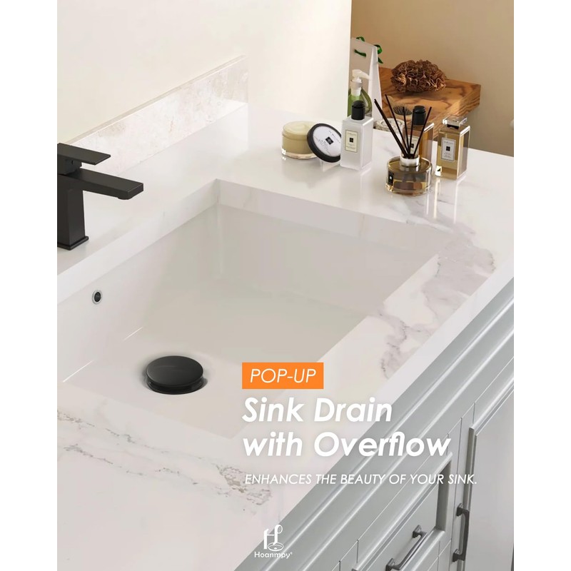 Matte Black ABS Pop Up Sink Drain with Overflow for