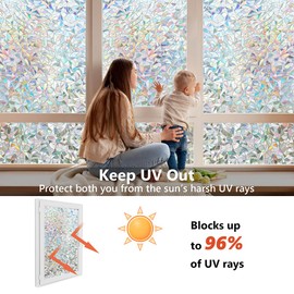 Donox Window Privacy Film UV Protection Static Window Film No Adhesive Sunlight Reflection Rainbow Colors Beautiful Privacy for Home and Glassware 23.6 x 78.7 Inches