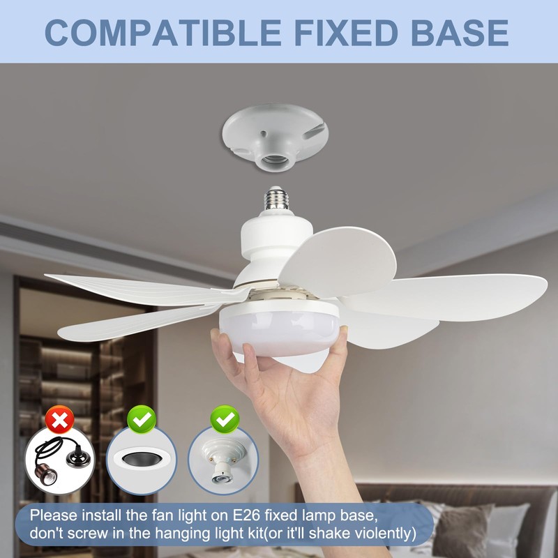 We Charger Socket Fan Light, 20.5IN Light Bulb Fan with