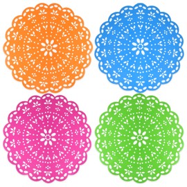 60 Pcs Fiesta Paper Place Mats 13.5" Mexican Cinco De Mayo Disposable Placemat Round Paper Doilies Cutouts for Mexicana Party Supplies Tableware Decor