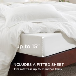 Bedsure Queen Duvet Cover Set with Fitted Sheet - Soft Double Brushed White Bedding Duvet Cover Set, 6 Pieces, Includes 1 Duvet Cover, 1 Fitted Sheet, 2 Pillow Shams, 2 Pillowcases, NO Comforter