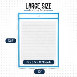 Essex Wares - 6 Pack, Sky Blue, Water-Resistant Dry Erase Pocket Document Protectors, 10" Wide x 13.5" Tall - Dry Erase Clear Plastic Sleeves - Reusable & Easy Erase Plastic Invoice Holders