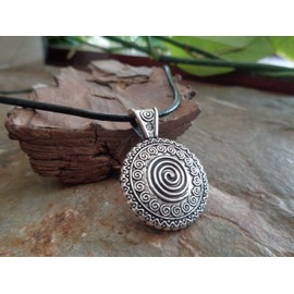 Black unique mandala amulet ✿ black collar, leather chain, decorated pendant, tribal ethnic chain