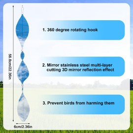 9 Piece Bird Deterrent Discs Set, Double-Sided Stainless Steel Bird Deterrent, Reflective Bird Spinner, Bird Windgear for Outdoor Garden Decoration, Keeps Birds from Farm