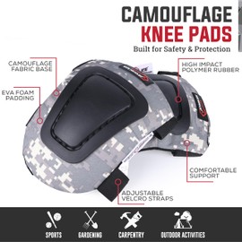 SAFE HANDLER Camouflage Gel Foam Knee Pads – Heavy Duty Construction, Flooring, Gardening & Outdoor Work Protection with Adjustable Straps