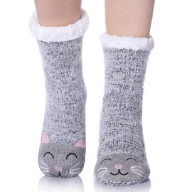 Womens Super Soft Cute Cartoon Animal Fuzzy Cozy Non-Slip Winter Slipper Socks
