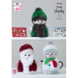 King Cole 9118 Knitting Pattern Christmas Tea Cosies in Tinsel Chunky and Dollymix DK