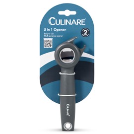 Culinare 5 in 1 Opener, Opens Jars, Tin, Bottles, Ring Pulls and Twist Caps with One Tool, Plastic/Stainlesss Steel/Grey