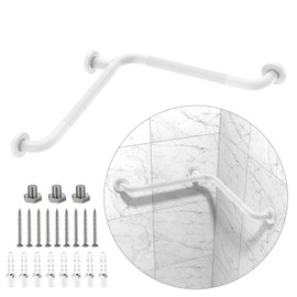 15 Inch Angled Shower Grab Bar, Munzong Anti Slip Chrome Bathroom Grab Bar, L-Shaped Knurled Balance Bar, Safety Hand Rail Support Handicap Elderly Injury Senior Assist Bath Handle
