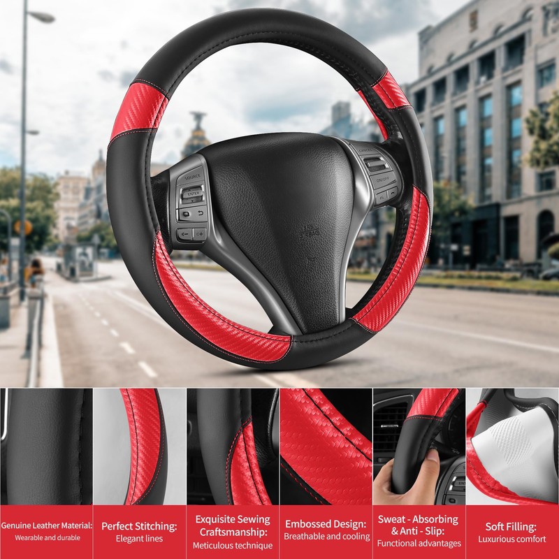 ZenRide Non-Slip Car Nappa Leather Steering Wheel Cover,Universal Car Accessories