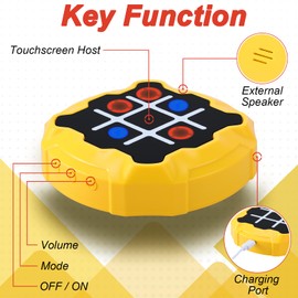 Rechargeable Tic Tac Toe Game, 4-in-1 Compact Handheld Puzzle Game Console, Portable Travel Games for Car Ride, Fun Memory Games Gifts Toys for Boys Girls Kids Adult Ages 3+ (Yellow)
