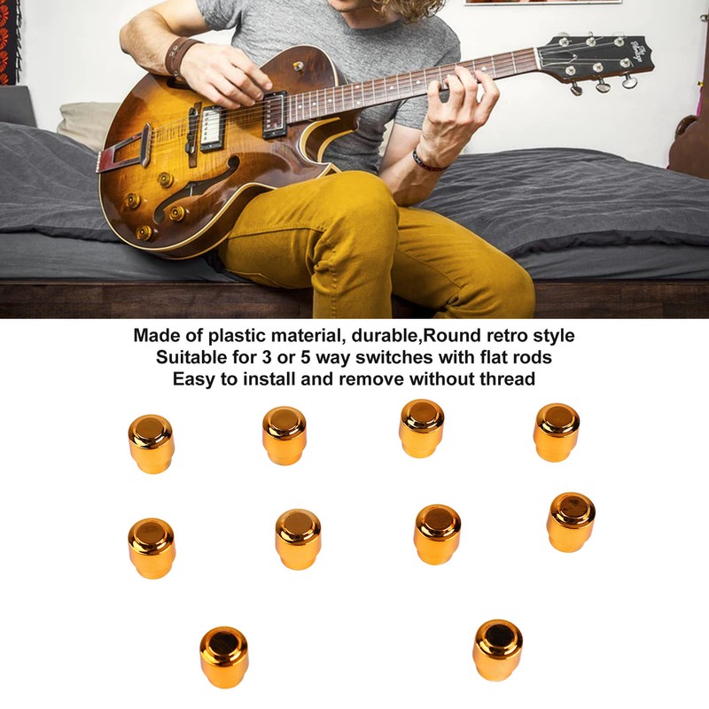 10PCS Electric Guitar Pickup Switch Tip Gold Round Retro Plastic
