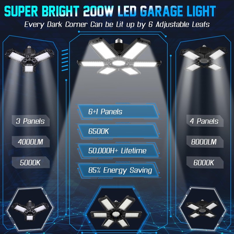 ISKYDRAW Garage Lights Bulb - 6 Pack 200W Garage Lights