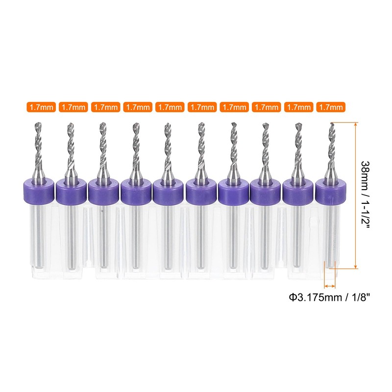 sourcing map 10pcs PCB Drill Bit Set 1/8" Shank 1.7mm