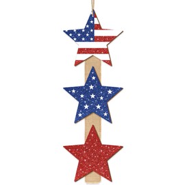 4th of July Stars Door Sign Decorations, Patriotic Star Glitter Wooden Signs Red White Blue Independence Day Wreath with Burlap, Memorial Day Door Hanger for Porch Wall Home Decor 3 Plaques