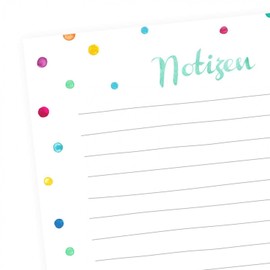 nikima Schönes für Kinder - A5 Notepad Dots Colourful Watercolour - 50 Sheets Lined to Do List Shopping List Planner Notes Recipe Pad Note List Oganizer